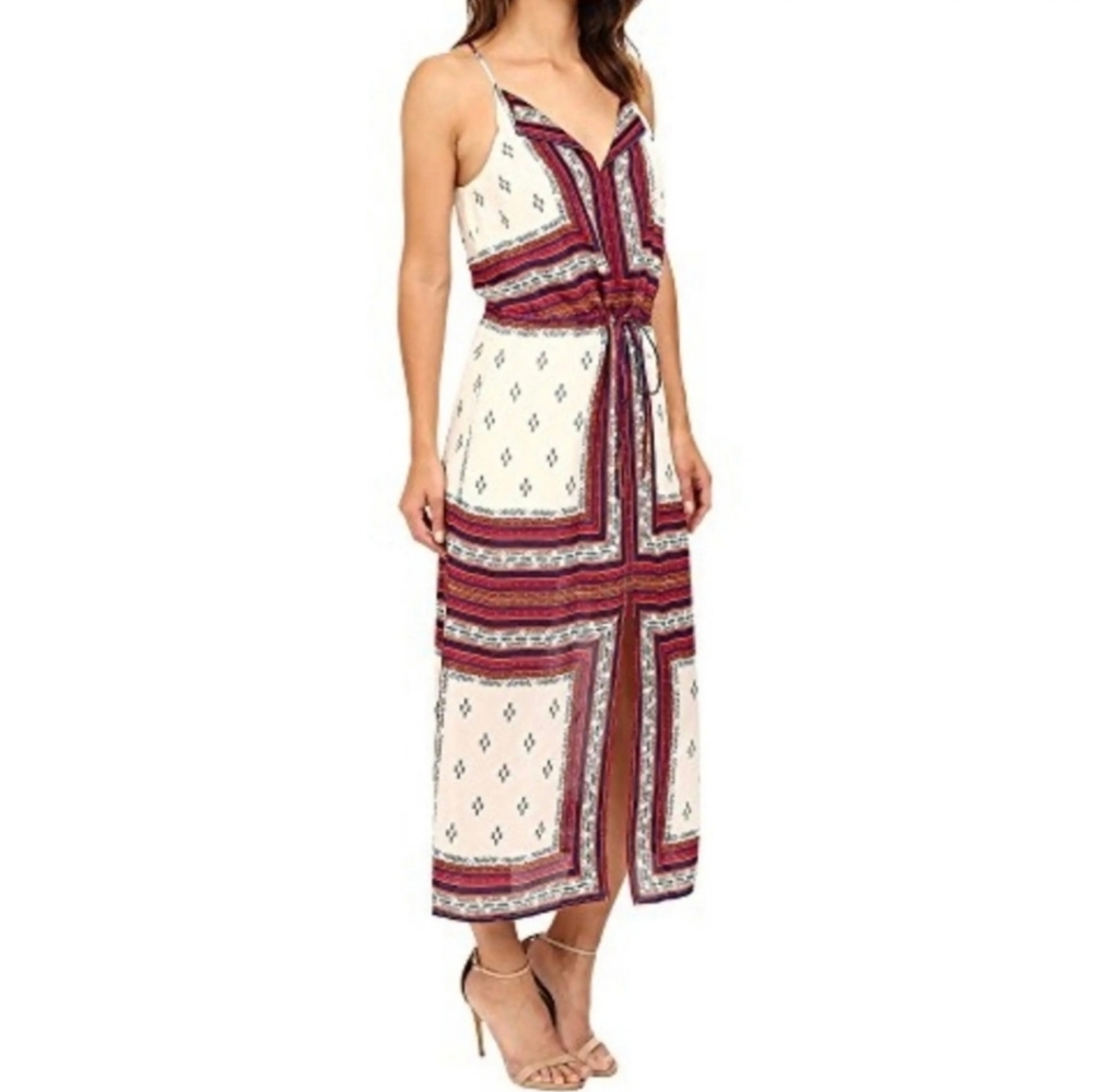 Sanctuary Cream and Burgundy Patterned Midi Dress